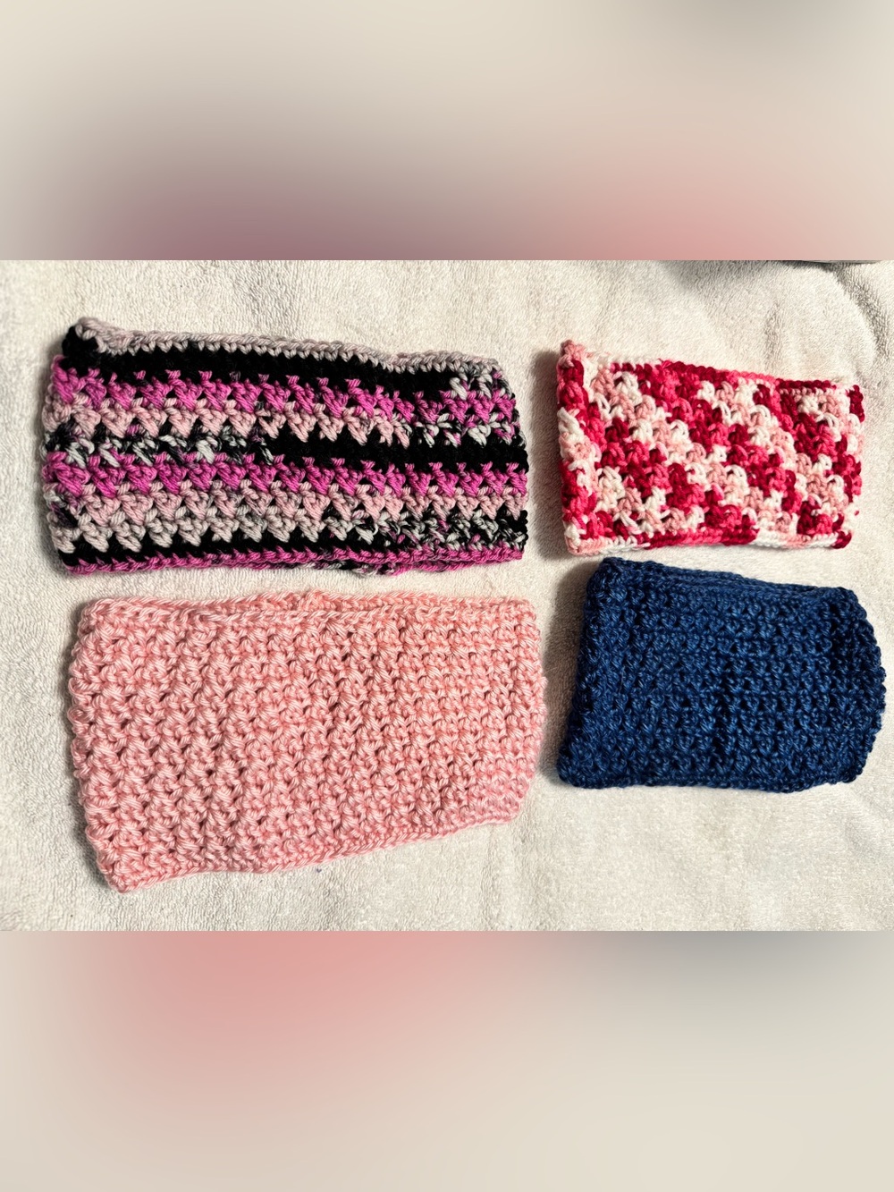 Handmade Crochet Headbands - Pink, Navy, Multicolor Set of 4
